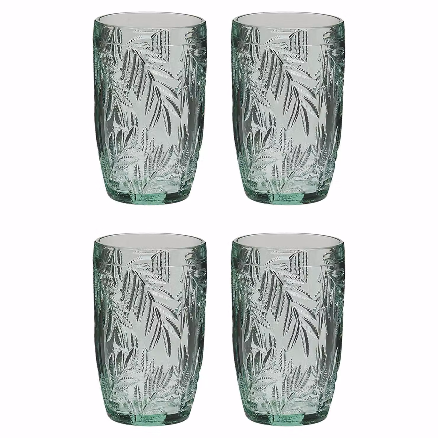 Dibor Set of 4 Laurier Green Embossed Leaf Tall Tumbler Drinking Glasses, 380ml per glass – 2