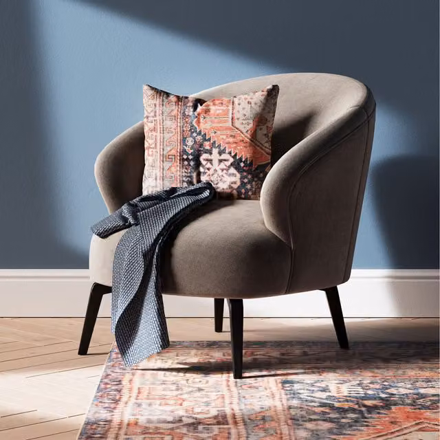 The Rug House Navy and Orange Terracotta Distressed Square Cotton Cushion Cover