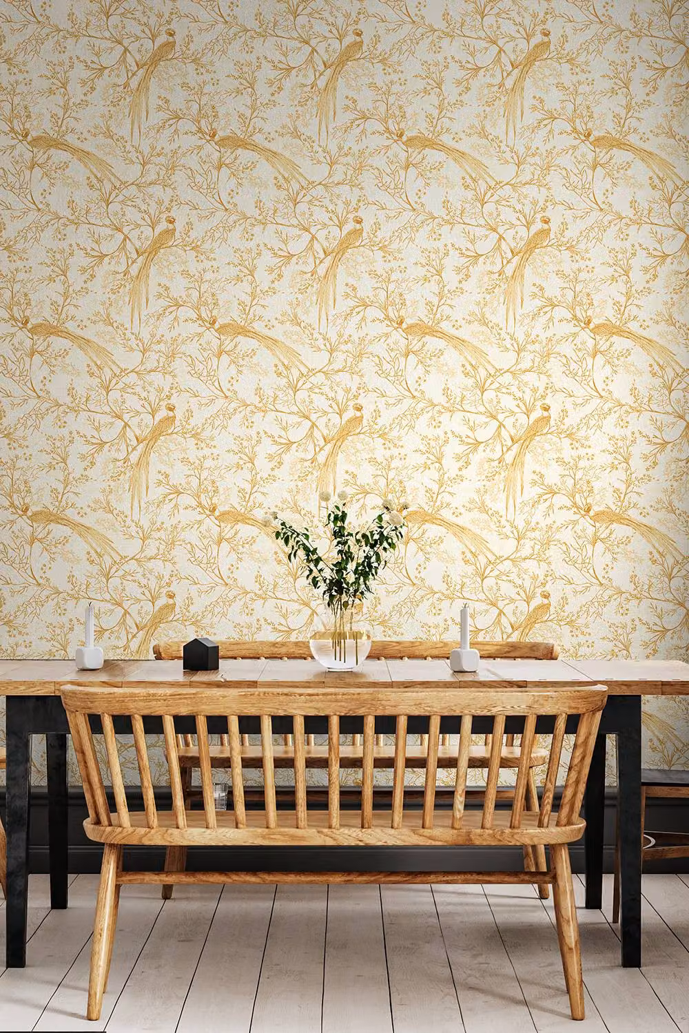 Hoopla Walls Bird Toile Honey Wallpaper in Yellow 10m – 2