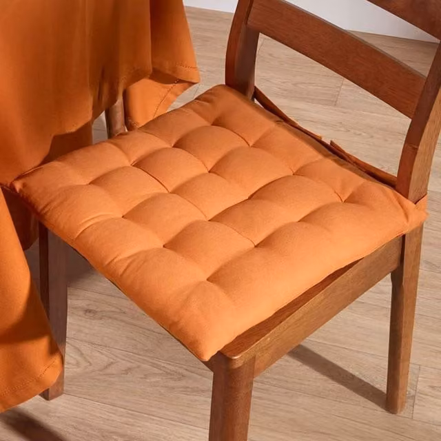 Homescapes Square Cotton Seat Pad with Ties in Orange