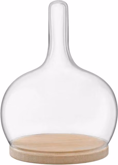 LSA Cloche Dome with Oak Base, Clear Glass and Wood, W: 19 cm, H: 25.5 cm