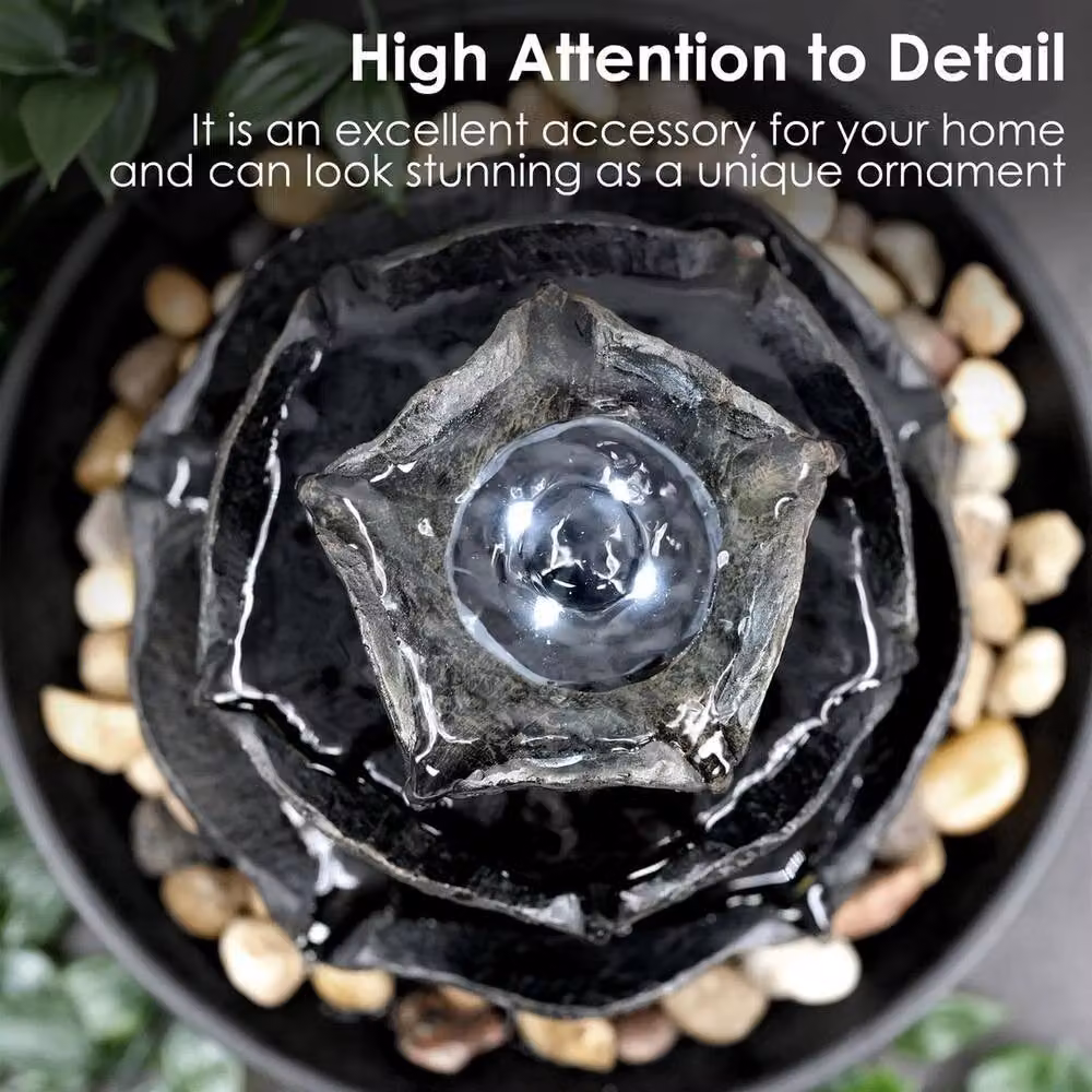 FLAVORA Black Tabletop LED Indoor Water Feature Waterfall – 4