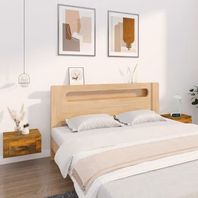 Berkfield Home Set of 2 Wall-mounted Bedside Cabinets in Smoked Oak Brown, W: 50 cm, D: 36 cm, H: 25 cm – 1
