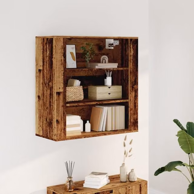 Berkfield Home Wall Cabinet in Old Wood Brown, W/D/H: 80 x 33 x 80 cm