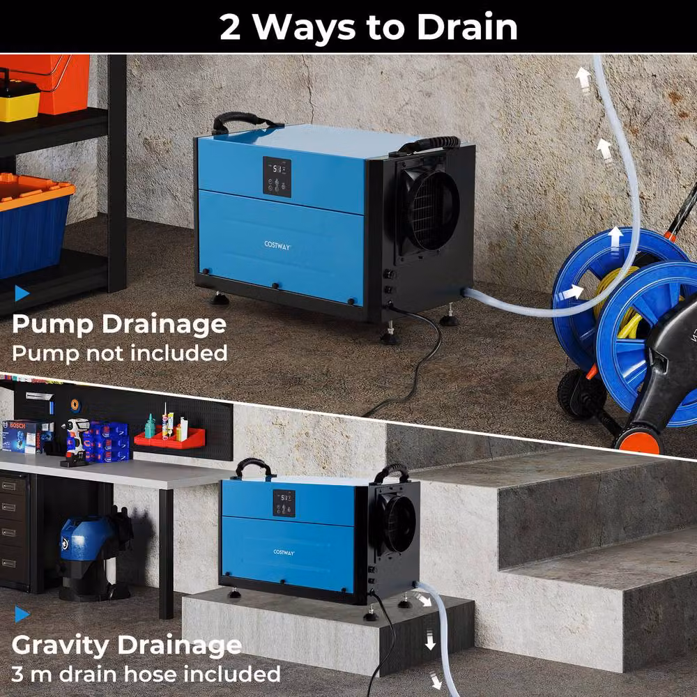 Costway Commercial Crawl Space Dehumidifier with 3 Modes, Blue – 6