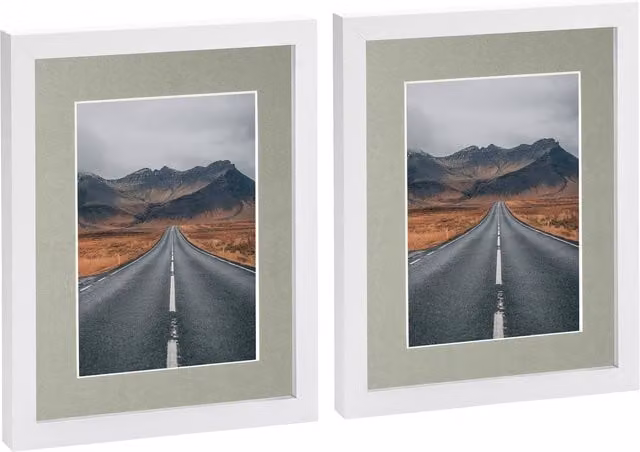 Nicola Spring Pack of 2 Rectangular Photo Frames in White and Grey with 5x7 inch Mount for 8x10 inch Photos