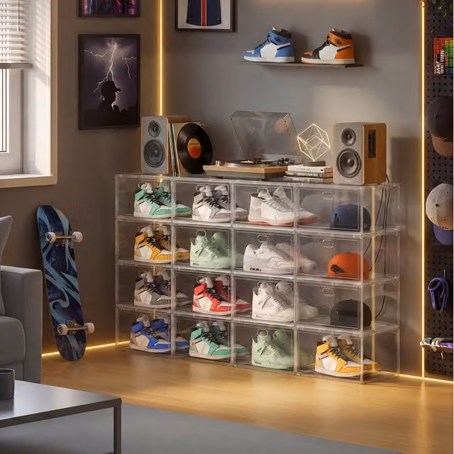 SONGMICS Stackable Transparent Shoe Storage Organizer Boxes