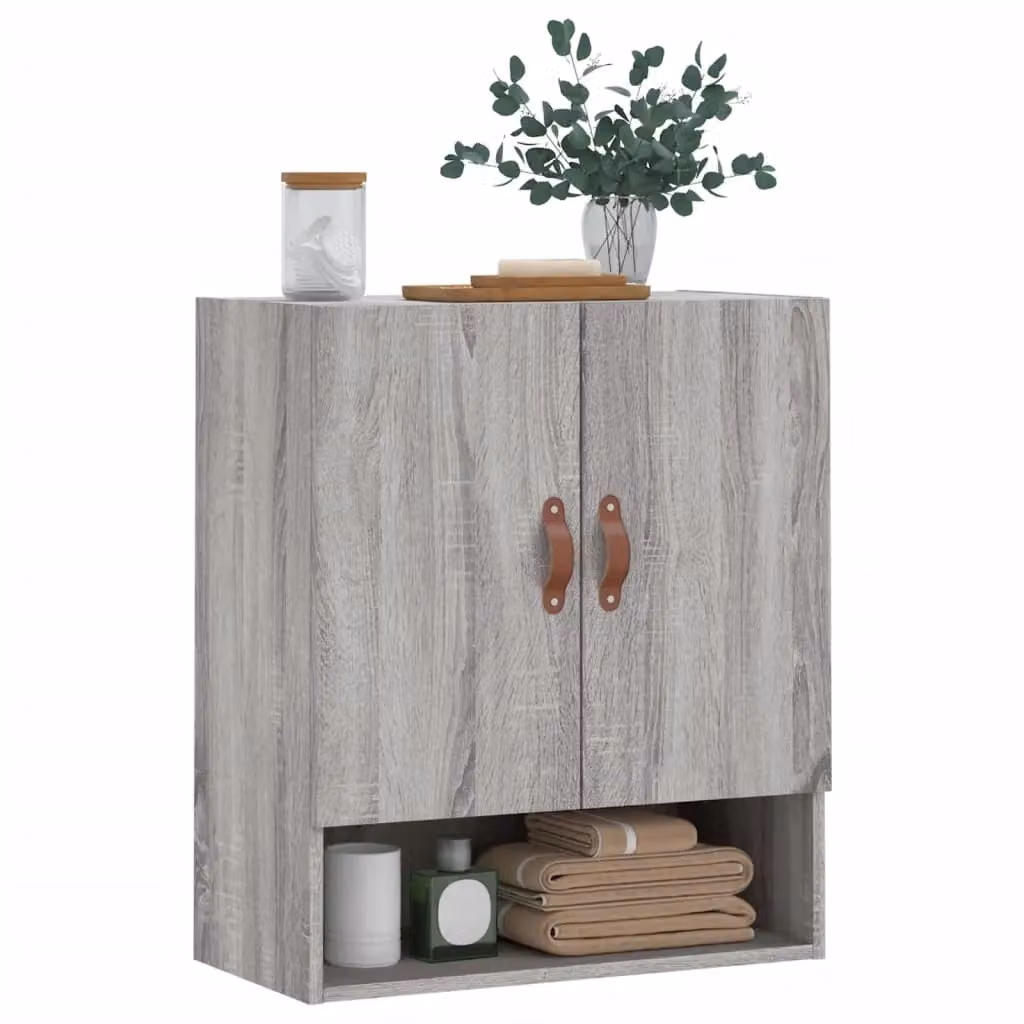 Berkfield Home Grey Sonoma Wall Cabinet with Hinged Doors and Open Shelf, W/D/H: 60 x 31 x 70 cm – 2
