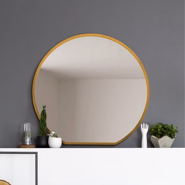 MirrorOutlet Modern Round Wall Mirror in Gold and Black, Diameter: 100 cm