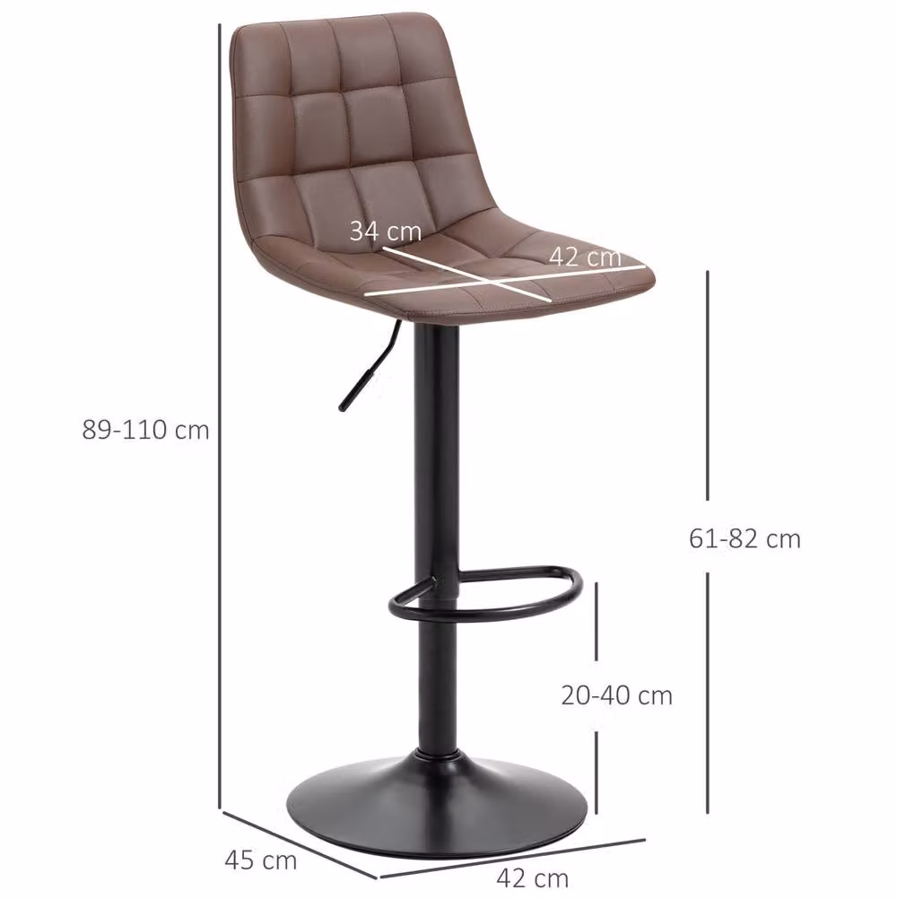 STILVORA Set of 2 Adjustable Swivel Bar Stools with Brown PU Leather and Metal Frame – 2