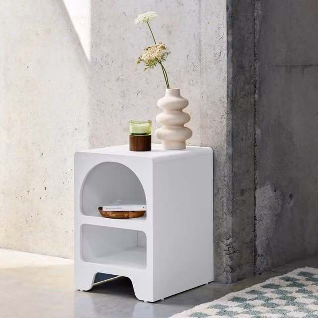 sweeek White Wood-Effect Bedside Table with 2 Niches, W: 40.0 cm, D: 40.0 cm, H: 55.0 cm