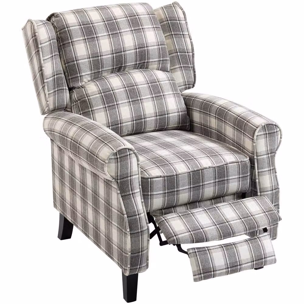 HOMCOM Grey Fabric Wingback Recliner Chair with Padded Armrests for your Living Room – 2