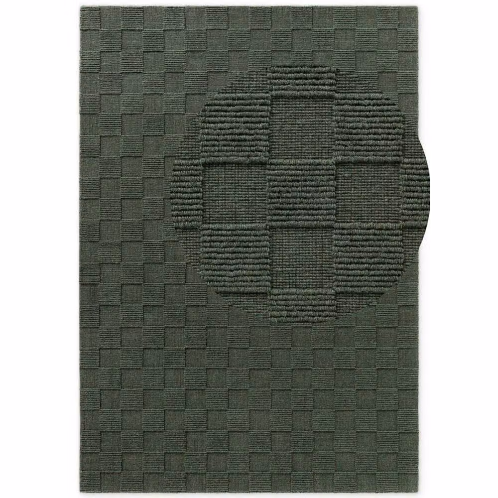 THE RUGS Scala Handwoven Wool Geometric Checkered Rug in Green, W: 80 cm, L: 200 cm – 3