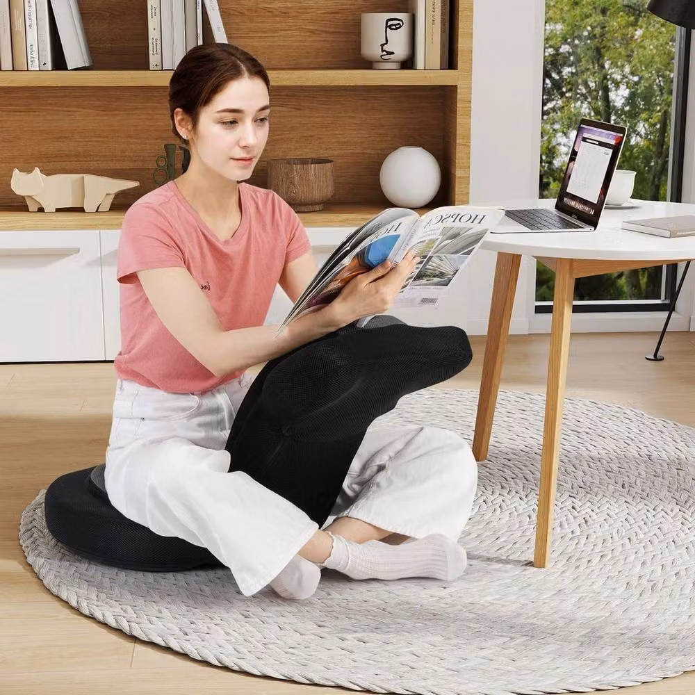 KORVIXA Black Fabric Floor Chair with Adjustable Headrest, W/D/H: 100 x 100 x 100 cm – 5