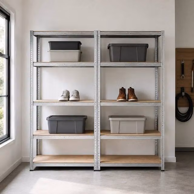 Pawnora Silver Metal Shelving Rack Unit Pack of 2, H 150 cm x W 70 cm x D 30 cm