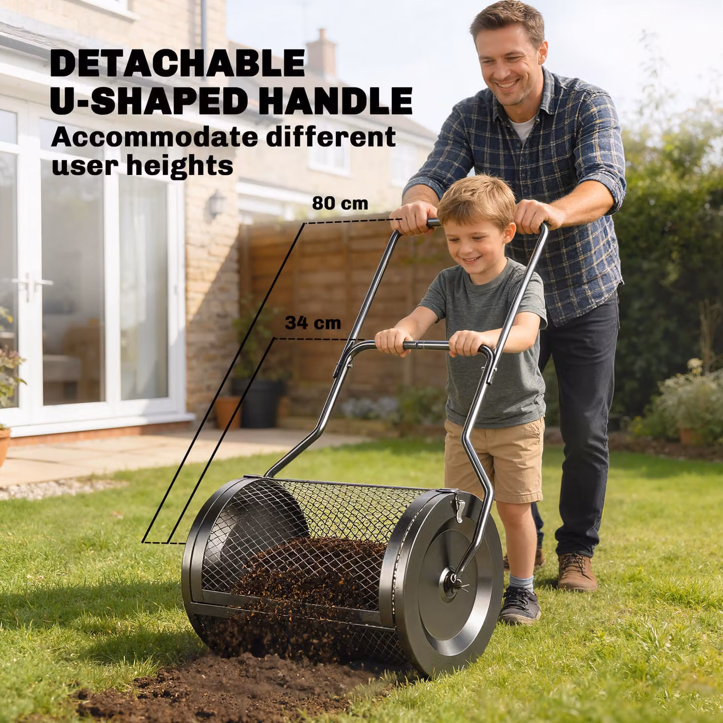 Outsunny Black Metal Compost Spreader with Detachable U-Shaped Handle and 20 Inch Peat Moss Basket – 6