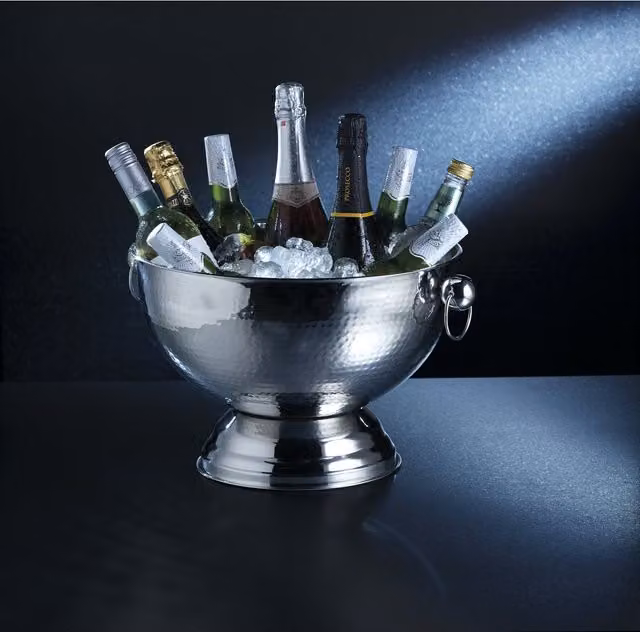 BarCraft Hammered Stainless Steel Champagne Bowl in Silver/Grey, W: 37 cm, D: 25 cm