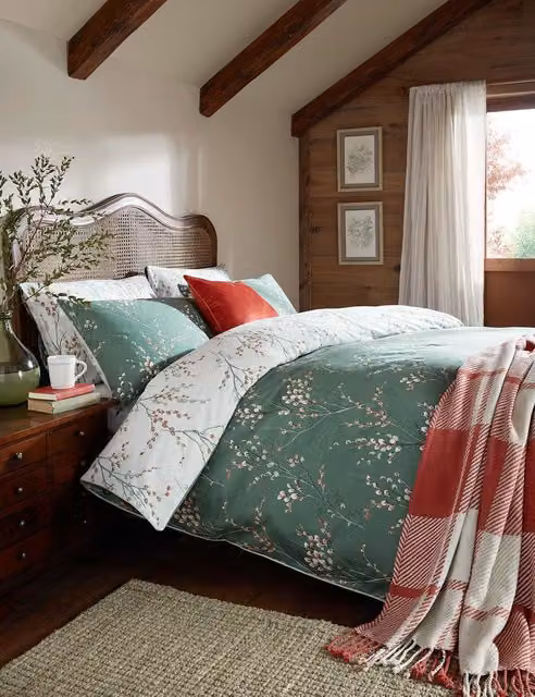 Laura Ashley Pussy Willow Reversible Single Bedding Set in Green Mix Pure Cotton Sateen
