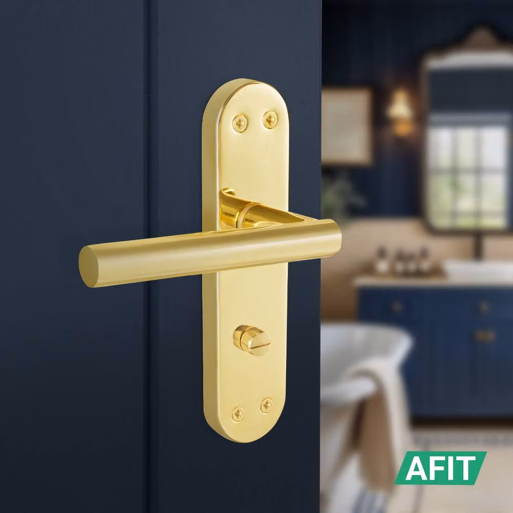 AFIT T-Bar Polished Brass Bathroom Backplate Lock and 80mm Hinges Set in Gold, W/D/H: 15 x 15 cm – 3