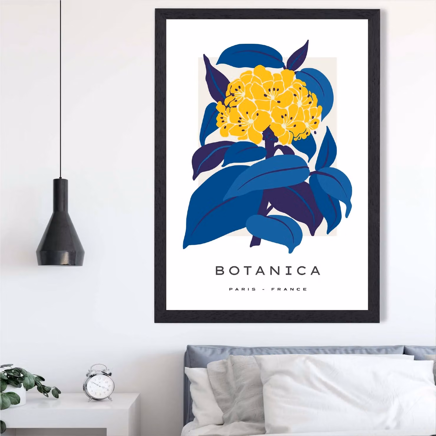 ARTZE Abstract Yellow and Blue Hydrangea Flower Market Gallery Framed Print, Black Frame, A2 – 2