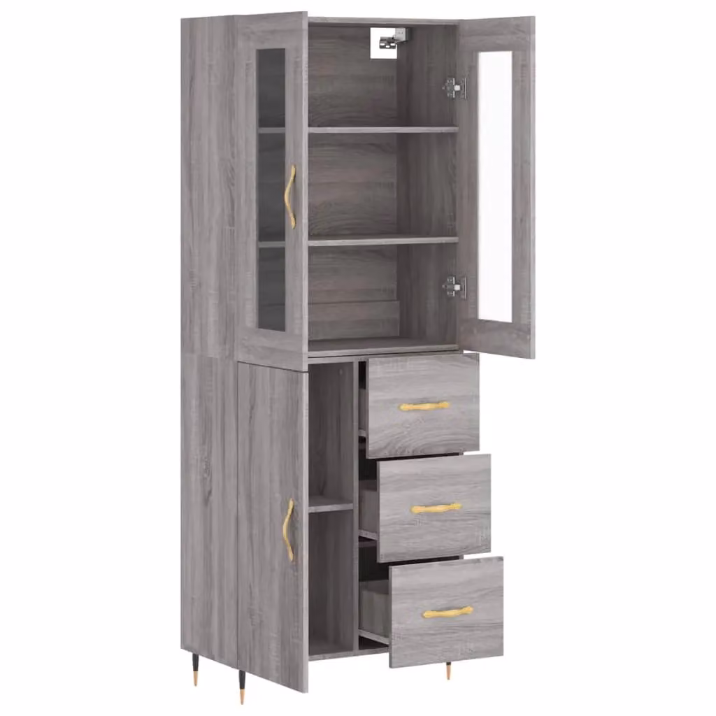Berkfield Home Modern Grey Highboard with Glass Doors and Internal Shelves, W/D/H: 69.5 x 34 x 180 cm – 2