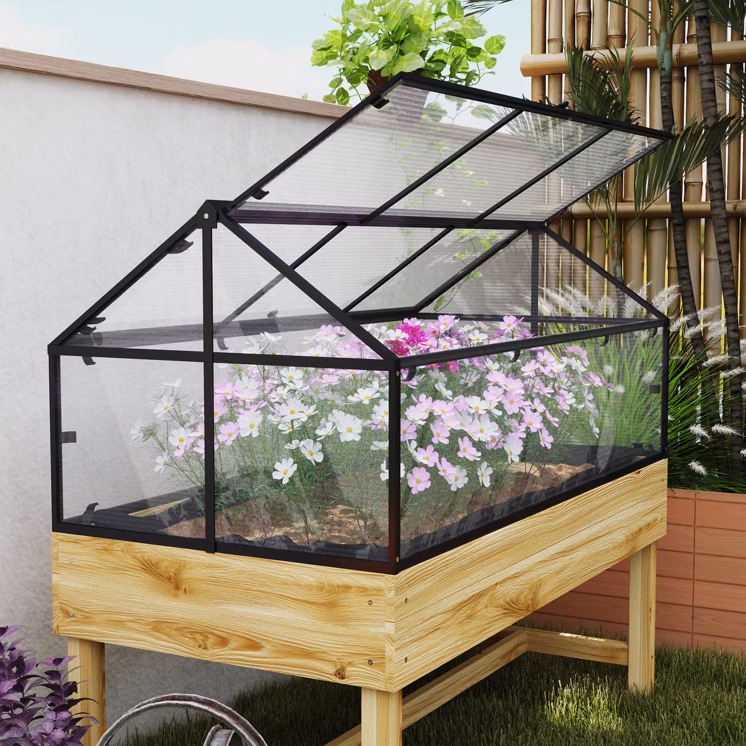 Outsunny Brown Wooden Raised Garden Bed with Polycarbonate Cover W/D/H: 120 x 60 x 103 cm – 7