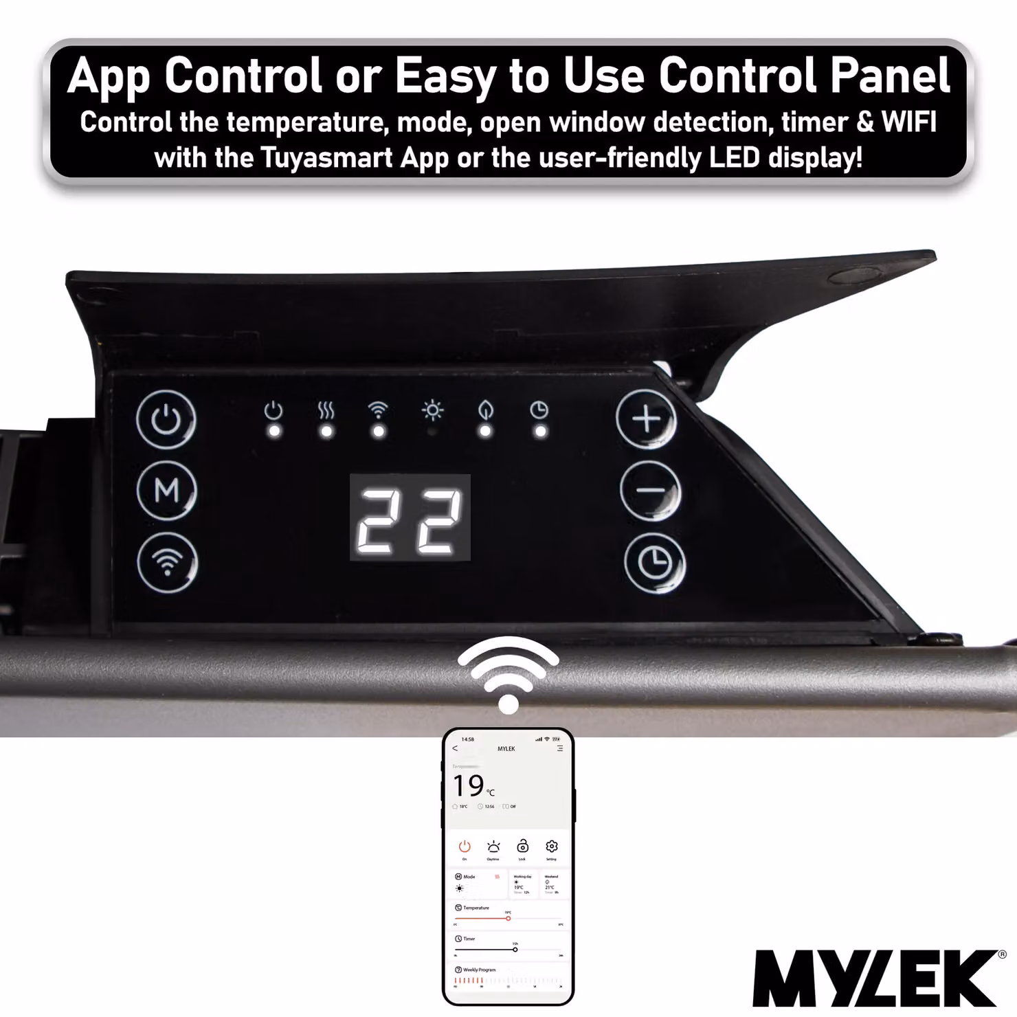 MYLEK 2kW Slimline Electric Panel Convector Heater with WiFi App Control in Anthracite – 4