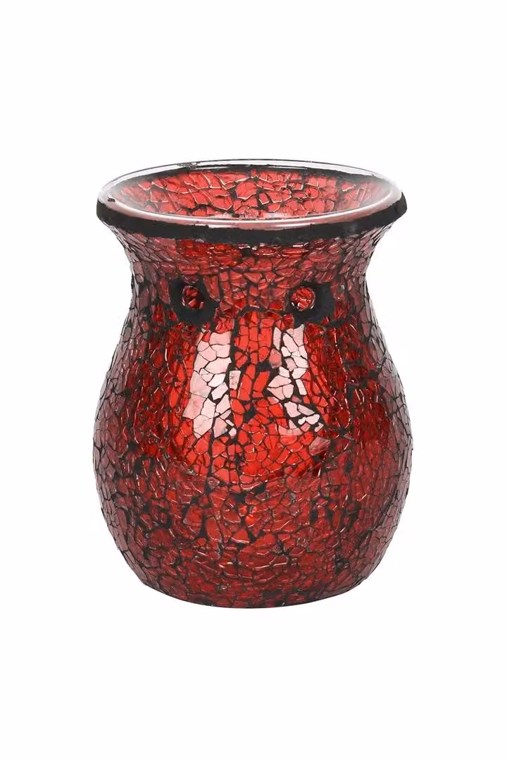 KDMD Large Red Crackle Glass Tabletop Oil Burner and Tealight Lamp – 2