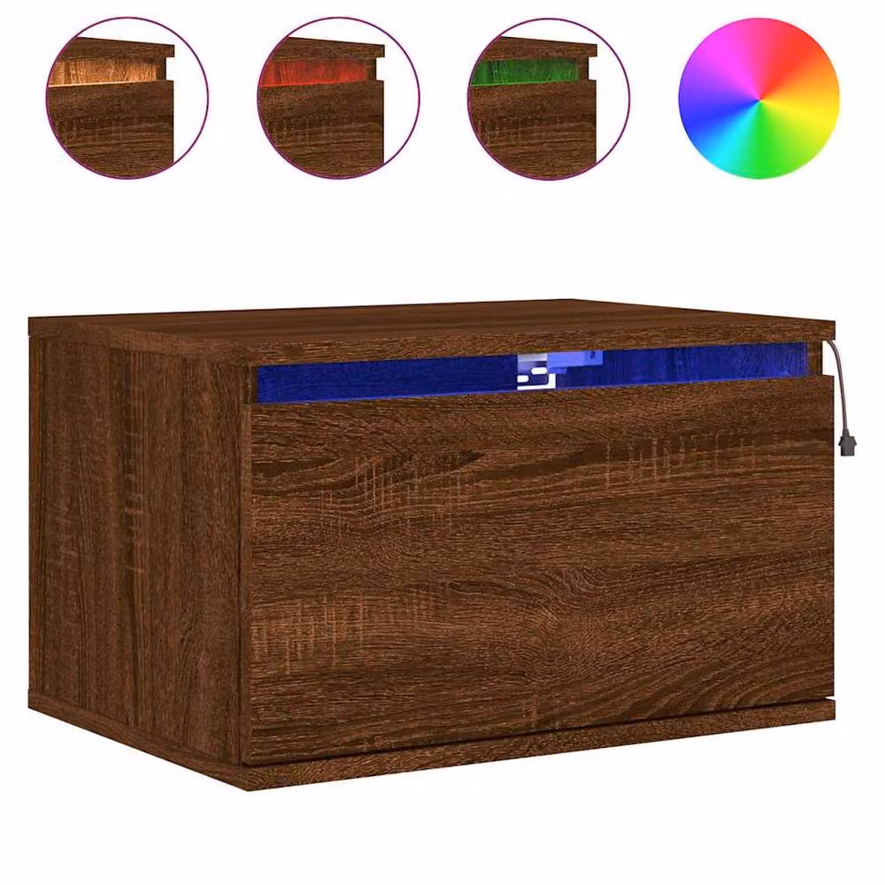 Berkfield Home Wall-mounted Bedside Cabinet with Integrated LED Lights, Brown Oak – 3