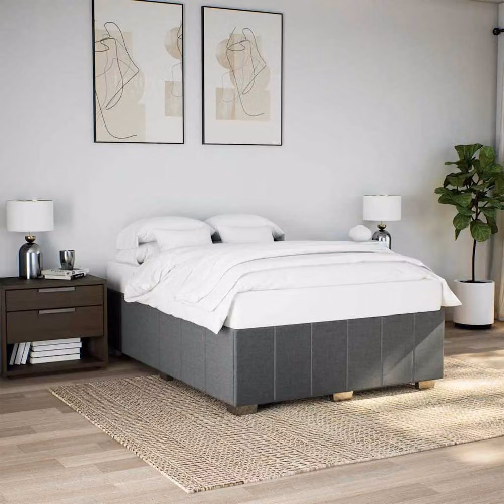 Berkfield Home Upholstered Fabric Double Bed Frame in Dark Grey, W: 140 cm, L: 200 cm – 2