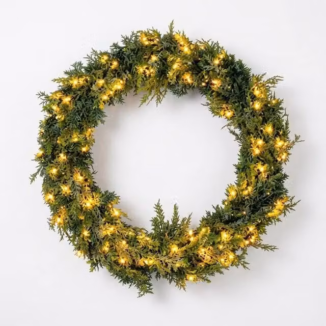 Pegdev Pre Lit Christmas Wreath with Warm White LEDs in Green, 94cm – 1