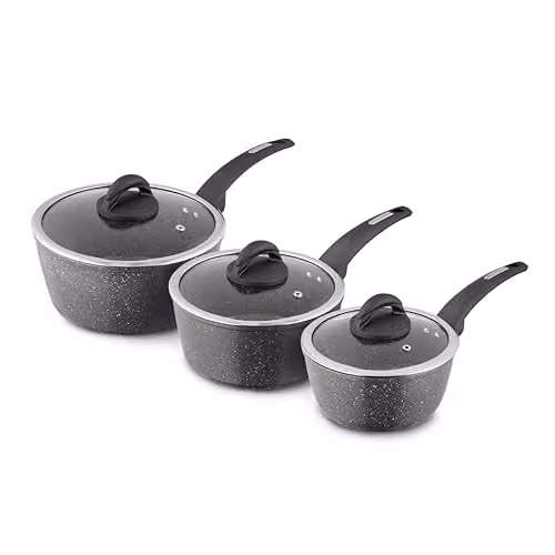 Tower Cerastone 3 Piece Saucepan Set with Lids, Grey