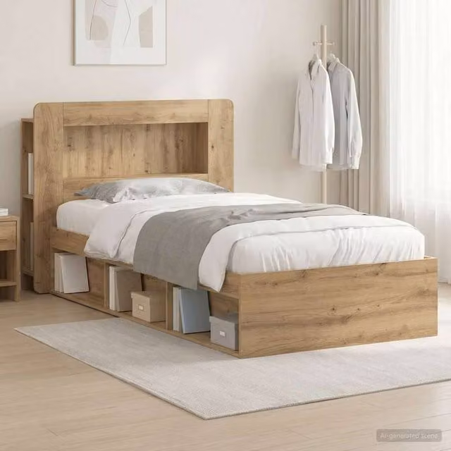 Berkfield Home Artisan Oak Bed Frame with Storage Drawers, Brown, W/D/H: 90 x 190 x 35 cm – 1