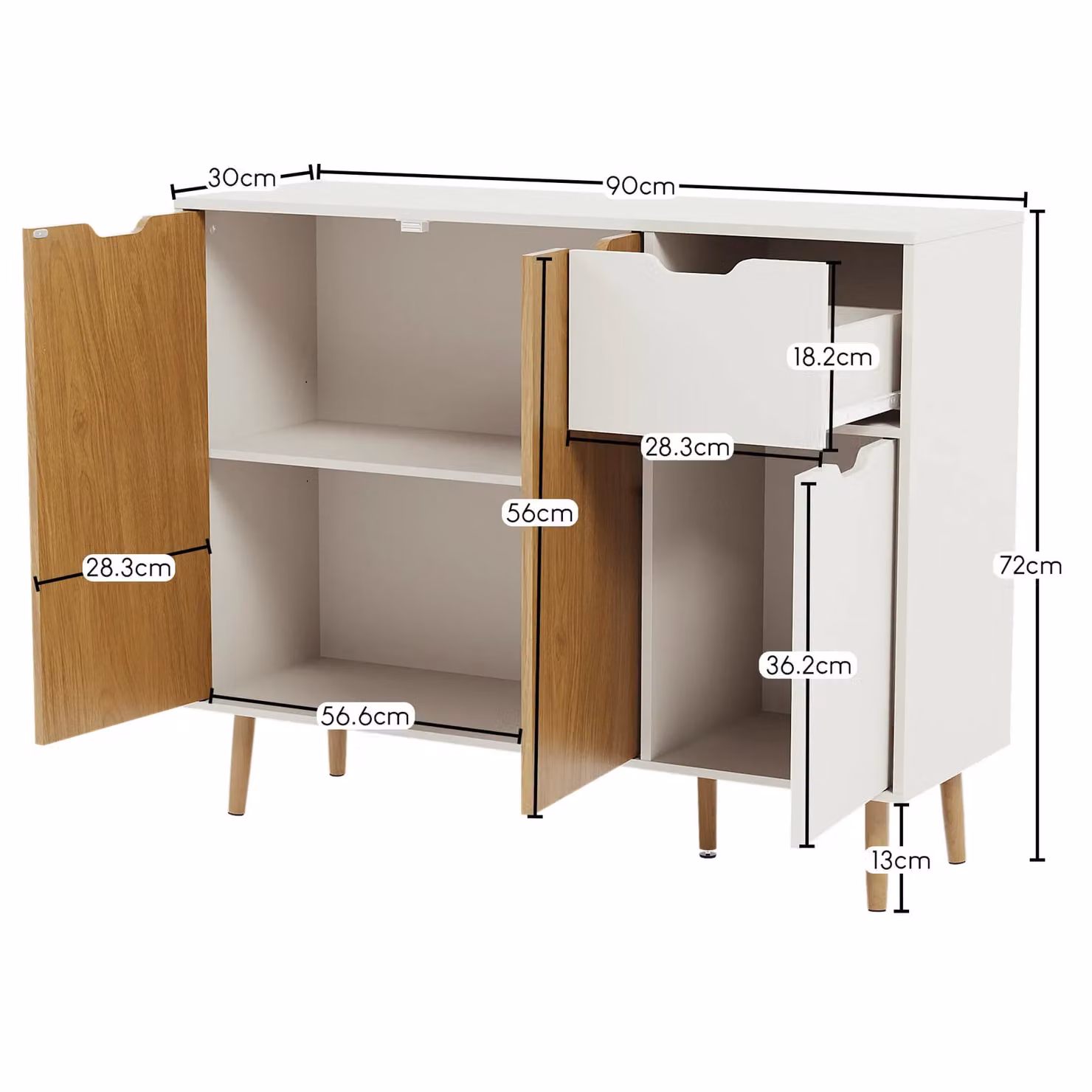 Vida Designs Modern 3 Door and 1 Drawer Sideboard in Light Oak and White, MDF and Solid Pine – 2