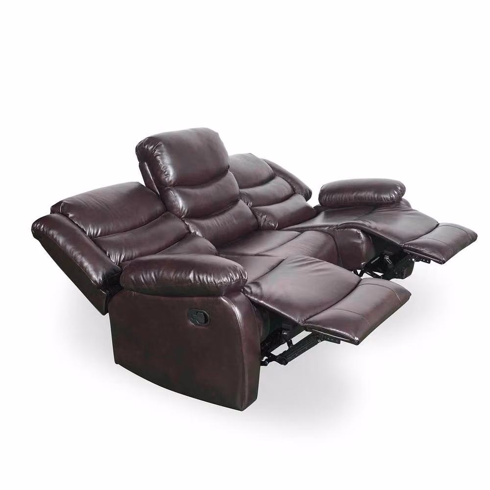 Furnishings For Less UK Cortland 3 Piece Manual Reclining Sofa Suite in Brown Synthetic Leather – 3