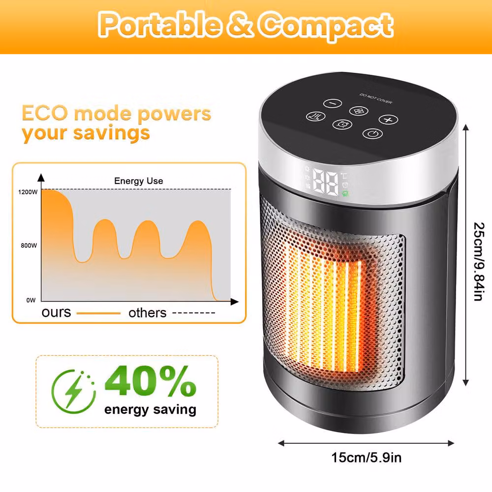 Leaper Ceramic Fan Electric Heater with Touch Screen and Remote Control, 1500W, Black – 2