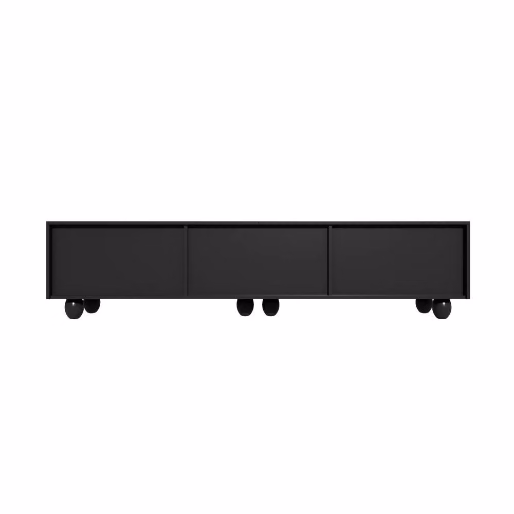 Merax Modern Black TV Lowboard with Curved Doors, Drawers and Solid Wood Legs, W: 180 cm, D: 40 cm, H: 42 cm – 4
