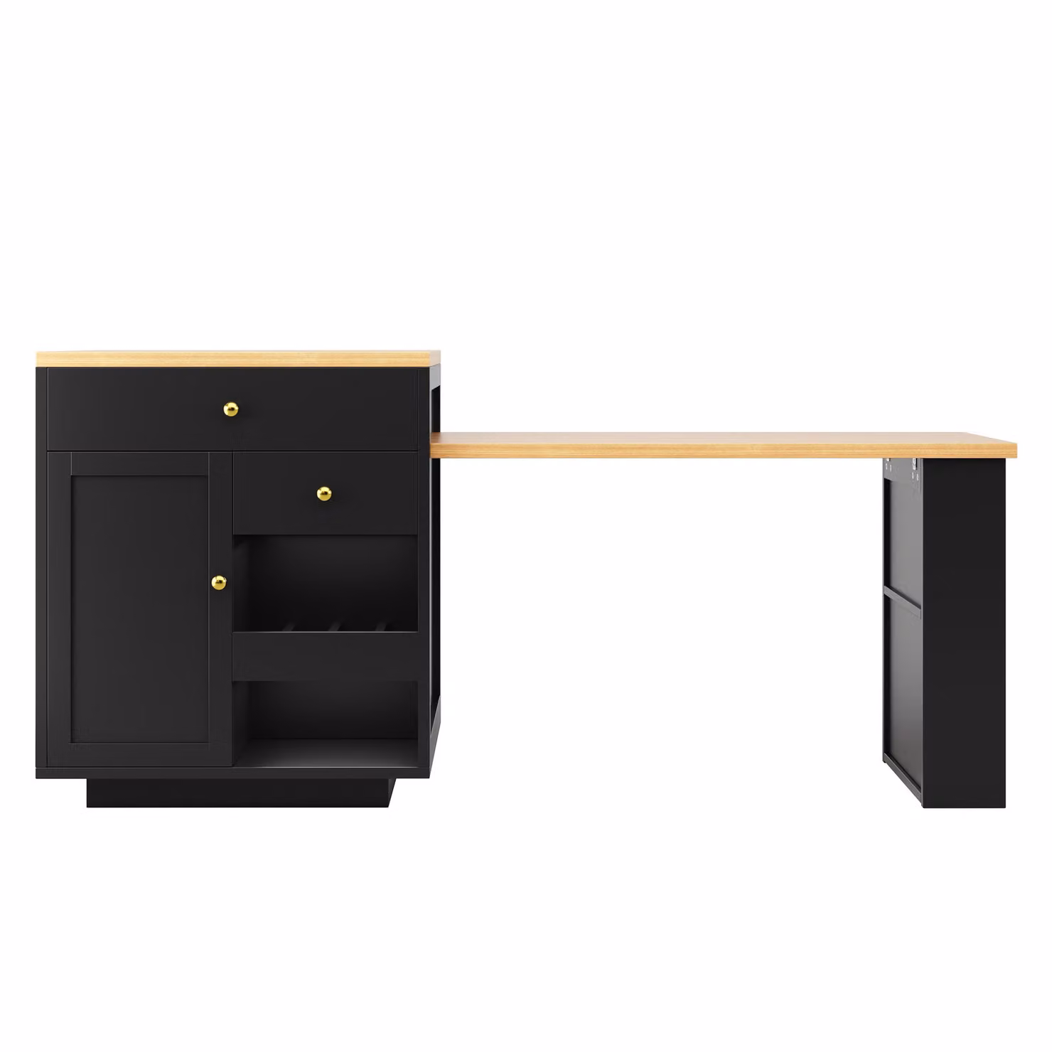 Aosom UK Extendable Kitchen Island with MDF Top and Built-In Wine Rack, Black, W: 195.5 cm, D: 70 cm, H: 94 cm – 2