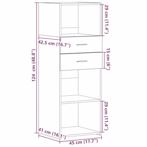 vidaXL Highboard in Smoked Oak, Brown Engineered Wood, W: 45 cm, D: 42.5 cm, H: 124 cm – 3