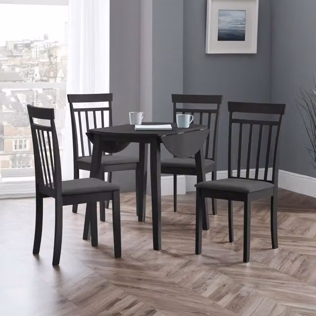 Julian Bowen Coast Black Lacquered Round Drop Leaf Table and 4 Chairs Set