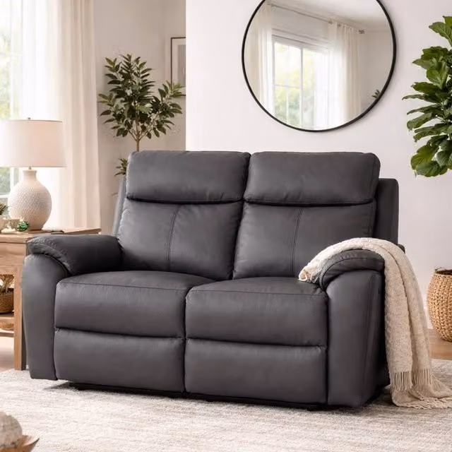 Aspire Kingsmere 2 Seater Power Recliner Sofa in Charcoal Real Leather with USB Charging – 1