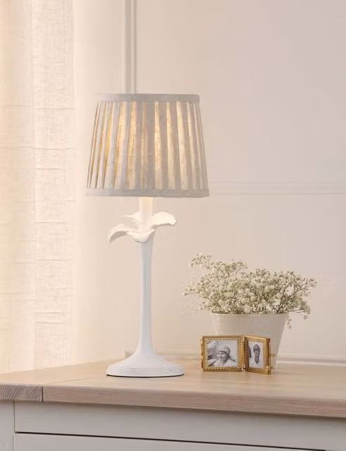 Laura Ashley Eleni Floral Pleated Table Lamp in White