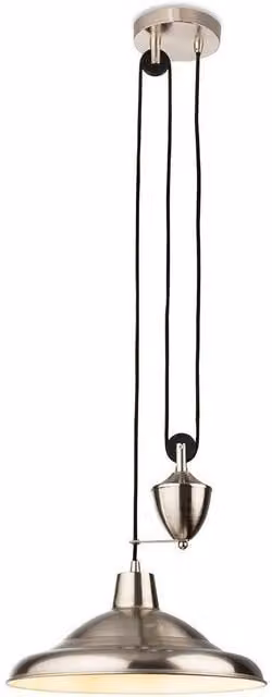 Netlighting Suffolk Rise and Fall Industrial Dome Pendant Light in Brushed Grey Steel