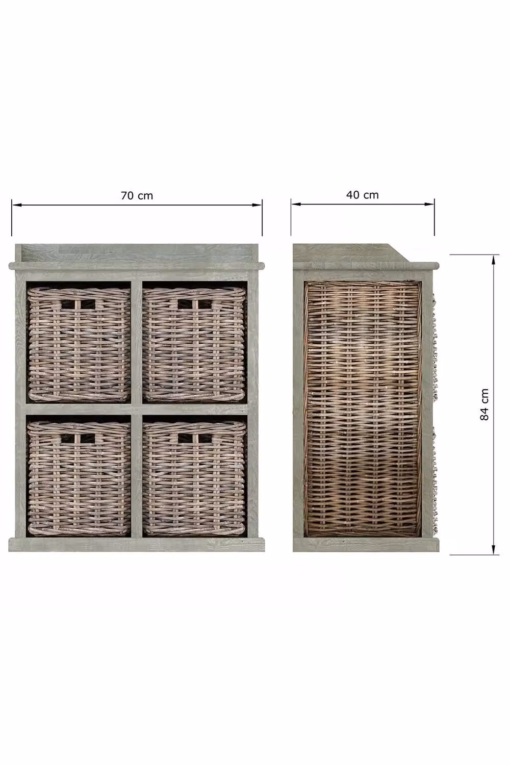 FWStyle 4 Drawer Storage Unit in Greywash Solid Pine with Rattan Details – 4