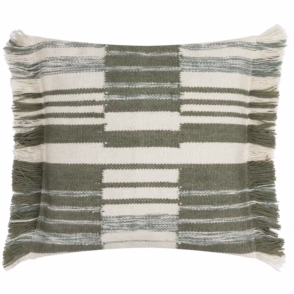 HOEM Torode Woven Green Striped Boho Square Cotton Cushion W/D/H: 45 x 45 x 45 cm – 2