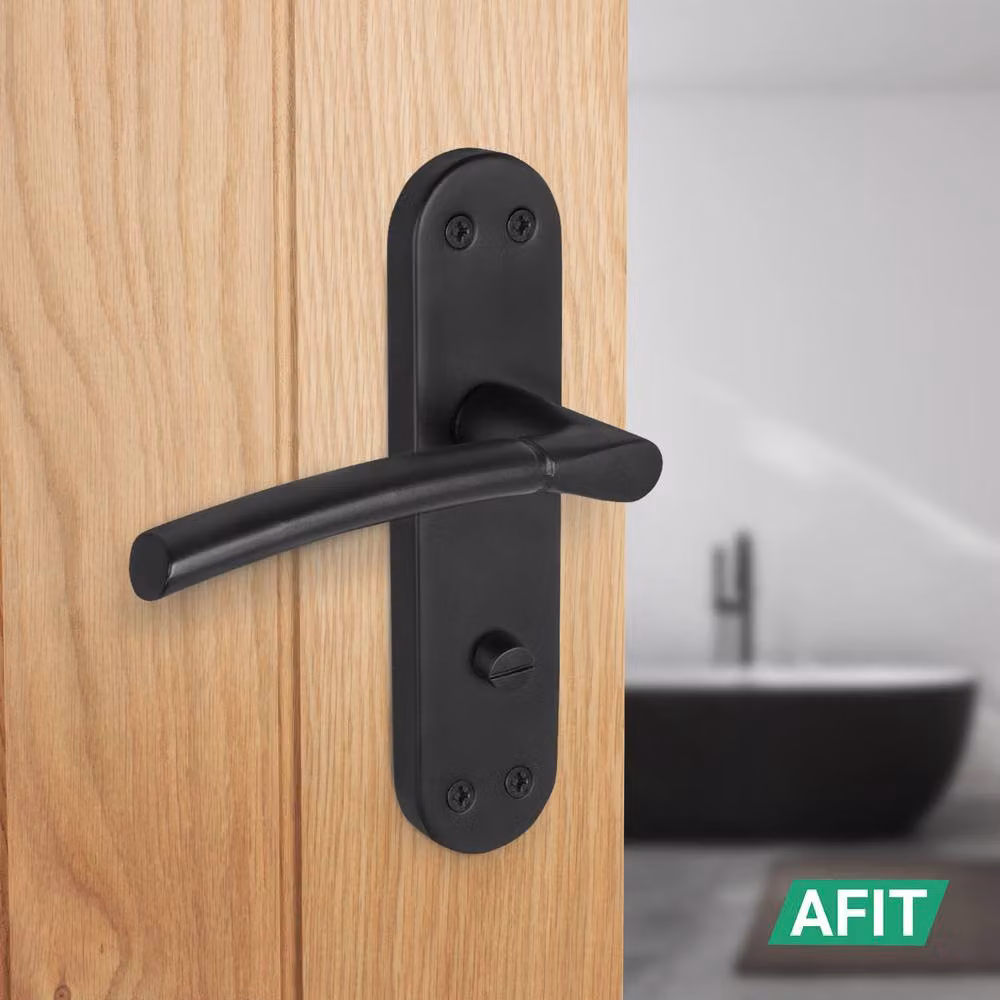 AFIT Matt Black Bathroom Door Handle Set with Backplate and 80mm Hinges, W/D/H: 15 x 15 cm – 5