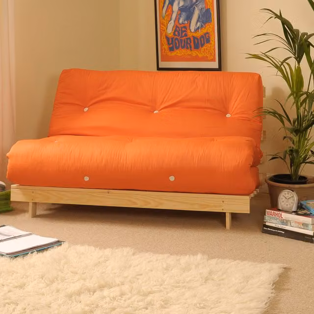 Comfy Living Orange Double 4ft6 Luxury Futon Sofa Bed with Solid Wood Frame, W/D/H: 140 x 200 cm