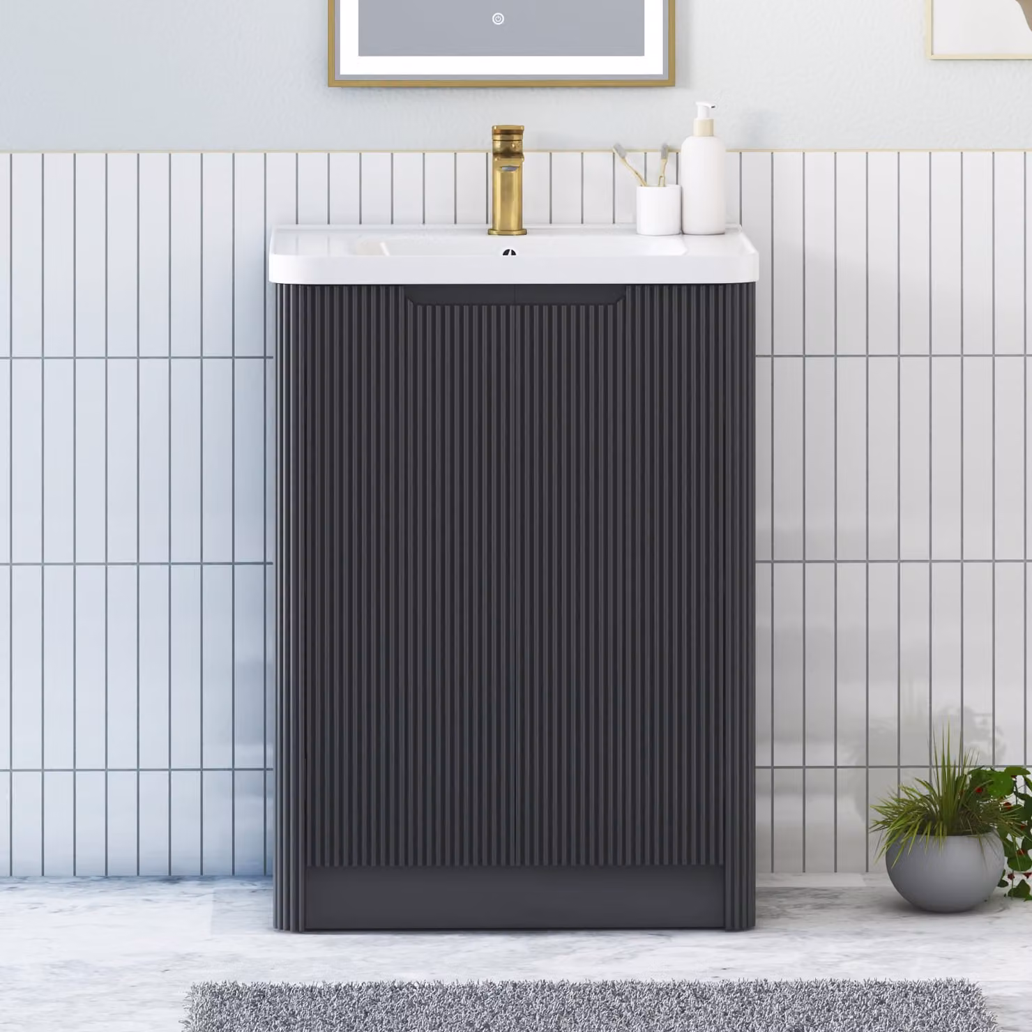 Royal Bathrooms Avenza 600mm Matt Obsidian Black Floor Standing 2 Door Vanity Unit with Ceramic Basin