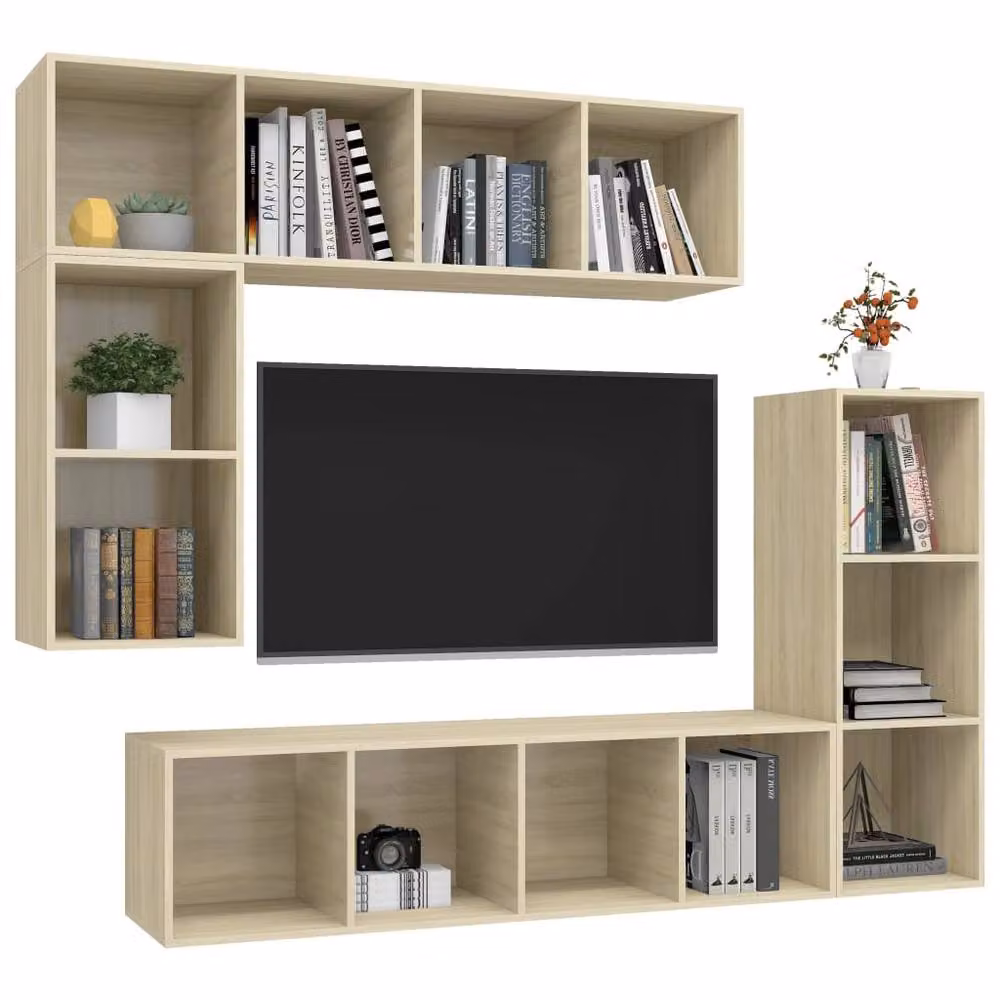 Berkfield Home 4 Piece Sonoma Oak TV Cabinet Set in Beige – 3