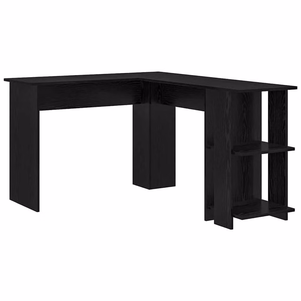 Berkfield Home Modern Black Oak Corner Desk with Storage Shelf, Black – 3